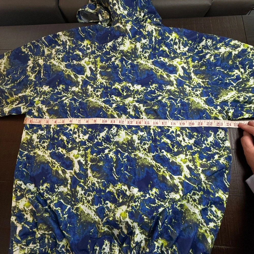 Champion Packable Windbreaker Jacket‎ Blue Yellow Marble Print 1/4 Zip Hoodie L